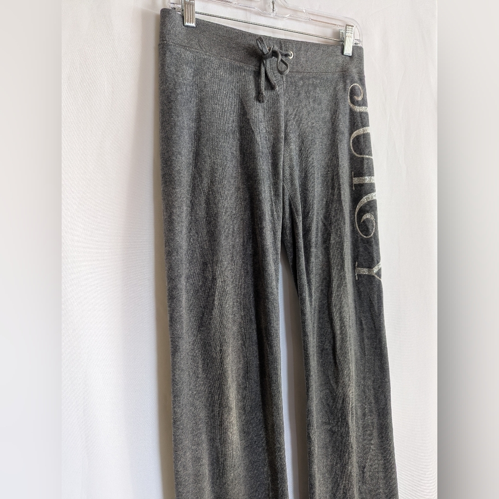 Juicy Couture Logo XS Grey Sweatpants Pants Lounge wear Velour - Picture 3 of 5